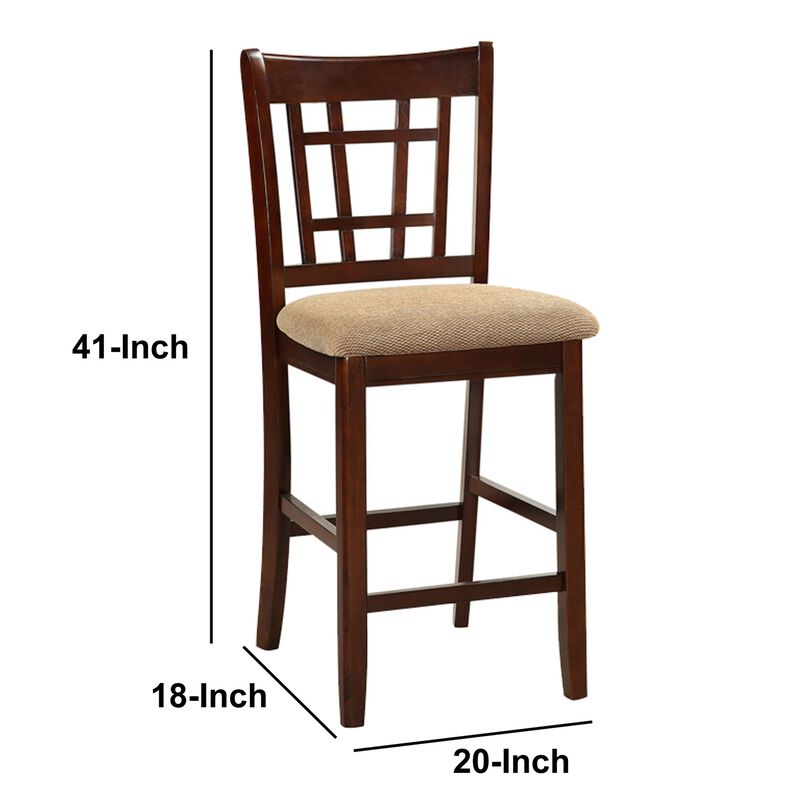 Wooden Counter Height Chair, Dark Brown & Cream, Set of 2-Benzara