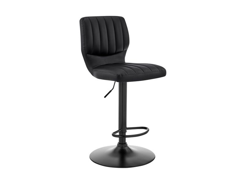 21 Inch Metal and Leatherette Swivel Bar Stool, Black - Benzara
