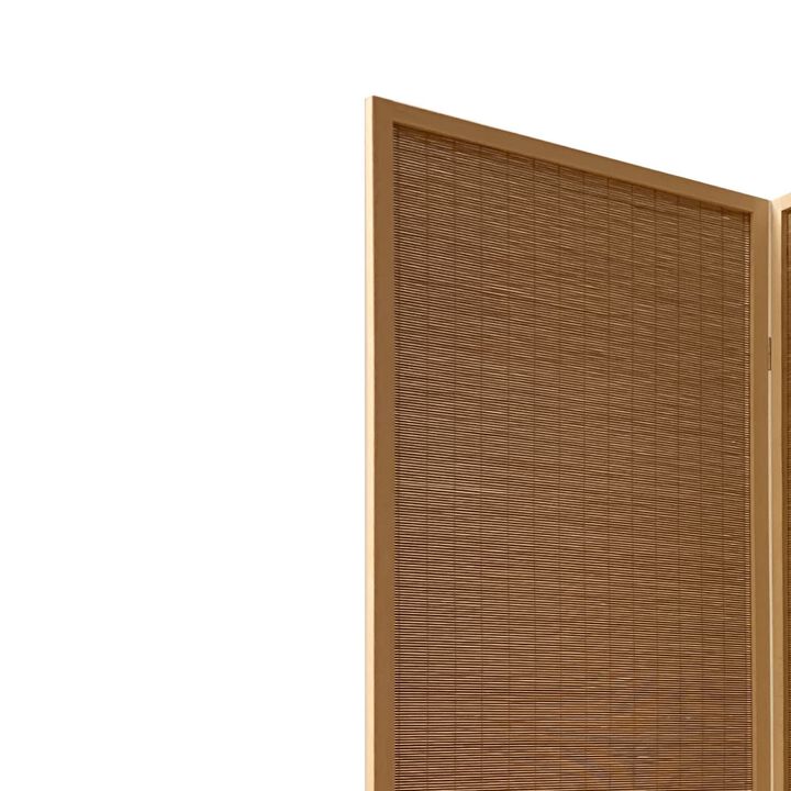 3 Panel Bamboo Shade Roll Room Divider, Natural Brown-Benzara