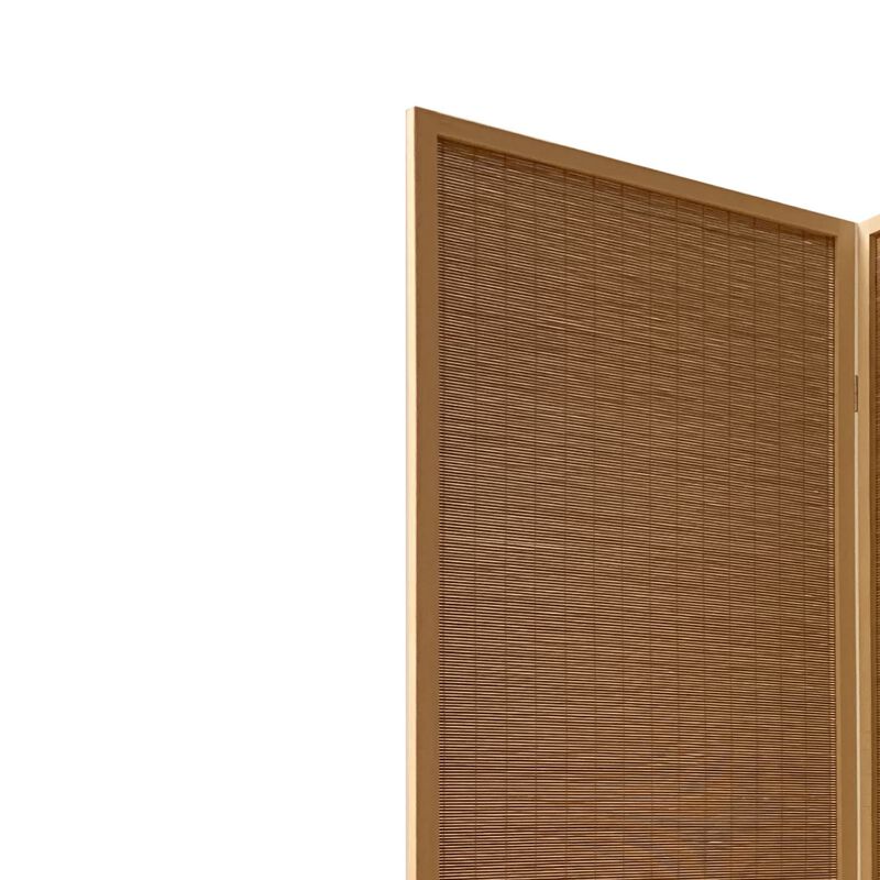 3 Panel Bamboo Shade Roll Room Divider, Natural Brown-Benzara