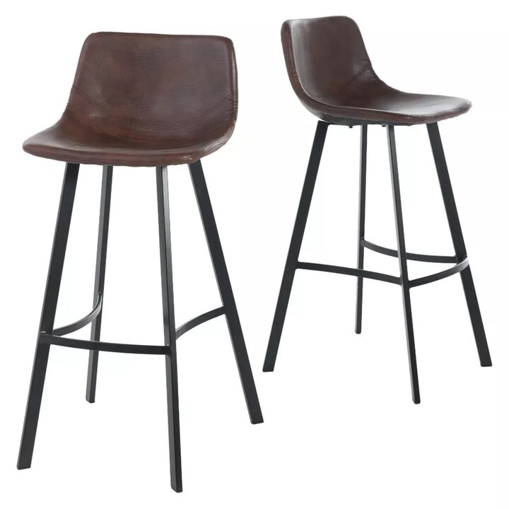 Modern Faux Snakeskin Barstool Set with Curved Seating and Matte Black Legs