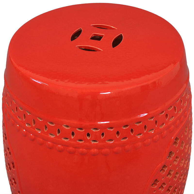 Sunnydaze 17.75 in Marrakesh Lattice Ceramic Glaze Garden Stool
