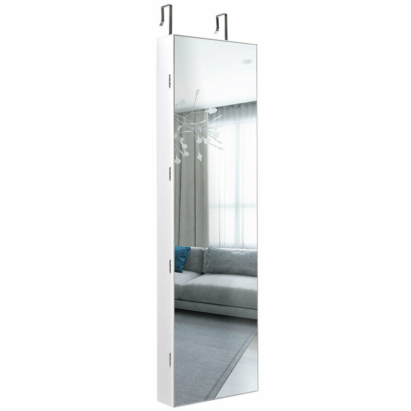 Wall and Door Mounted Mirrored Jewelry Cabinet with Lights-White