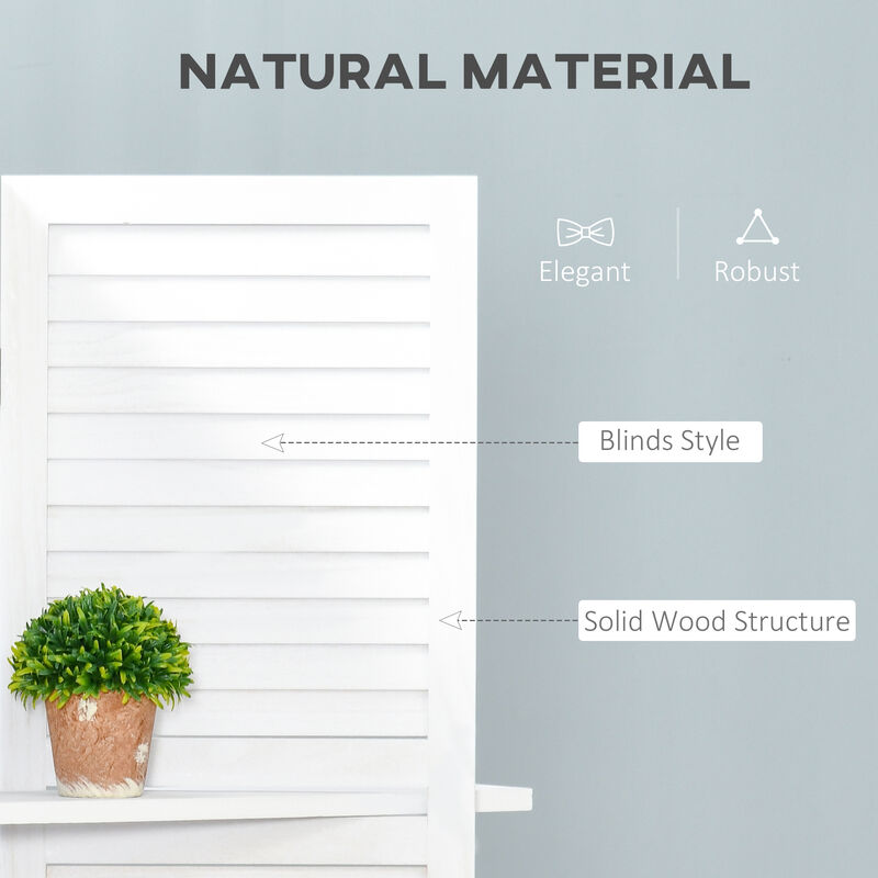 Wood Mobile Folding Privacy Screen Partition Wall Room Divider w/ Shelves White