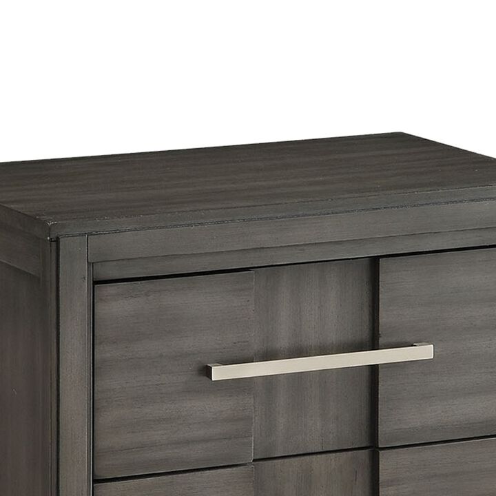 Transitional Solid Wood Nightstand With Two Drawers, Gray-Benzara