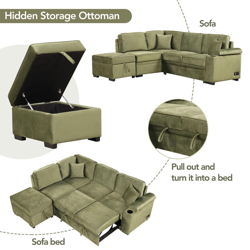 Merax 2 in 1 Pull Out Sofa Bed L Shape Couch