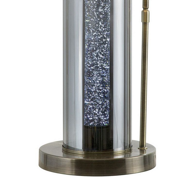 29 Inch Table Lamp with LED Night Light Stand, Glass, Antique Brass-Benzara
