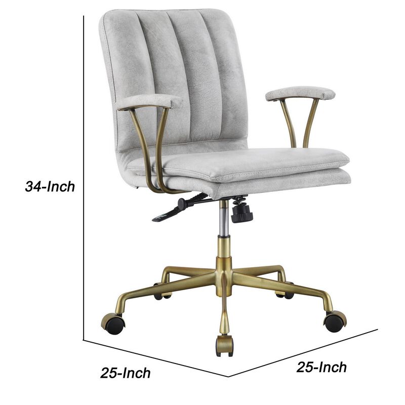 Adjustable Leatherette Swivel Office Chair with 5 Star Base, Gray and Gold-Benzara