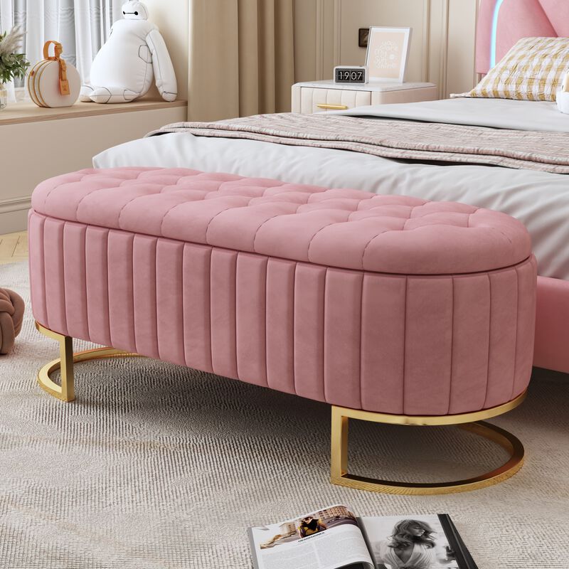 Merax Upholstered Velvet Storage Ottoman Bench