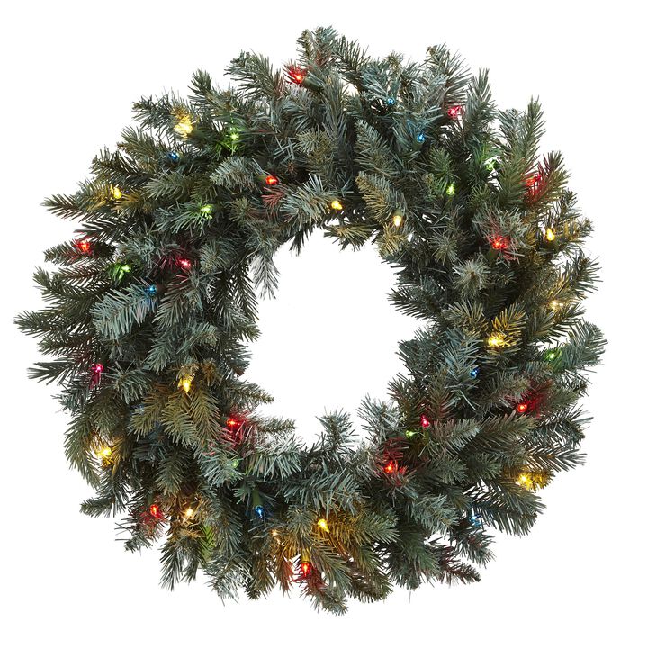Hivvago 30" Pine Wreath w/Colored Lights