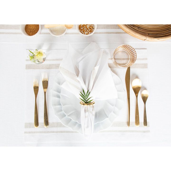 Solino Home 100% Pure Linen 14 x 19 Inch Placemats Set of 4 | French Stripe