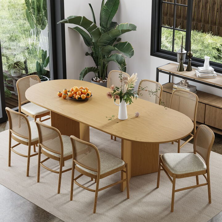 Brix 79V-Shaped Leg Oval Wooden Dining Table in Natural Wood Color