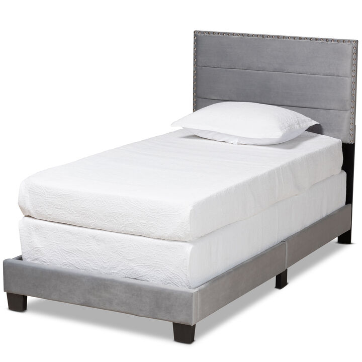 Baxton Studio Tamira Glam Navy Velvet Fabric Upholstered Twin Size Panel Bed