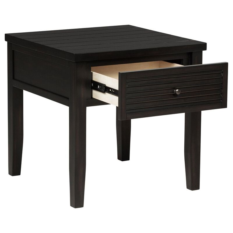Coni Side End Table, 1 Drawer, Classic Black Wood, Square 24 Inch - Benzara