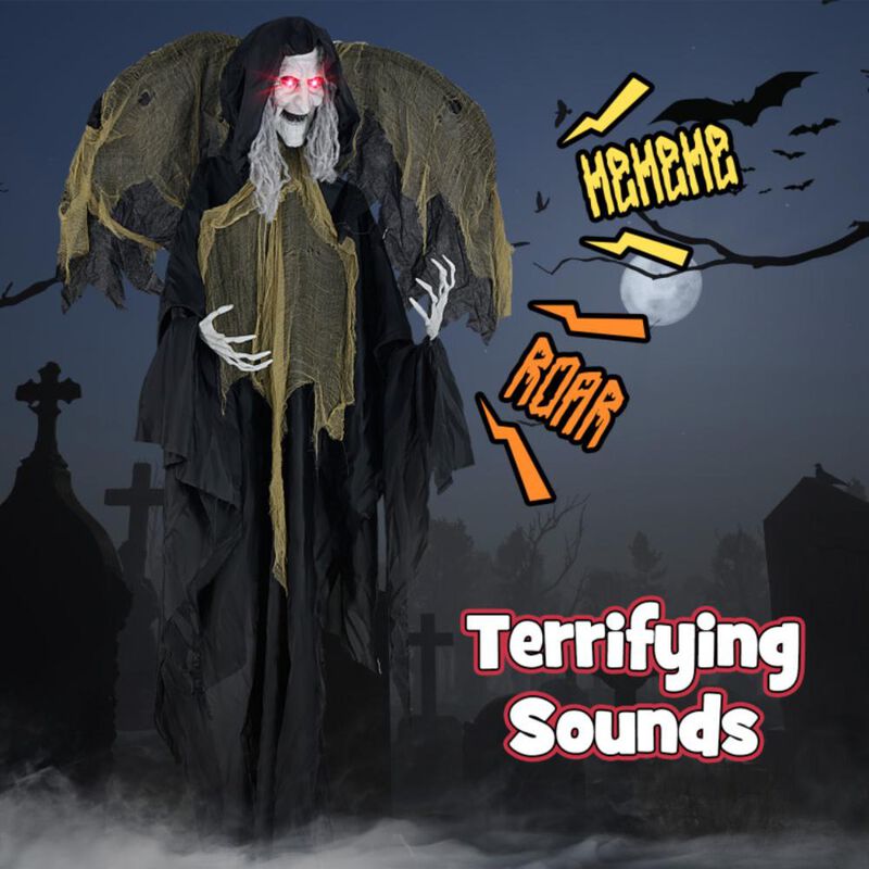 Hivvago 8.2 ft Halloween Standing Witch with Lighted Eyes and Automatic Wing Movement