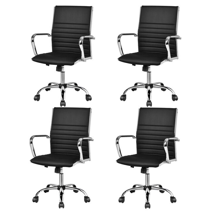 Costway Set of 4 PU Leather Office Chair High Back Conference Task Chair Black