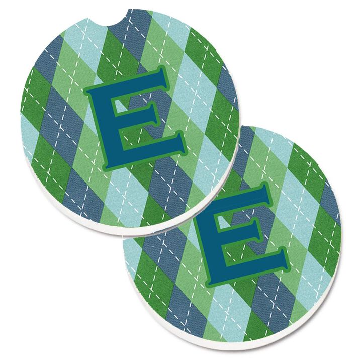 Caroline's Treasures Monogram - Initial E Blue Argoyle Set of 2 Cup Holder Car Coasters CJ1020-ECARC, 2.56, Multicolor