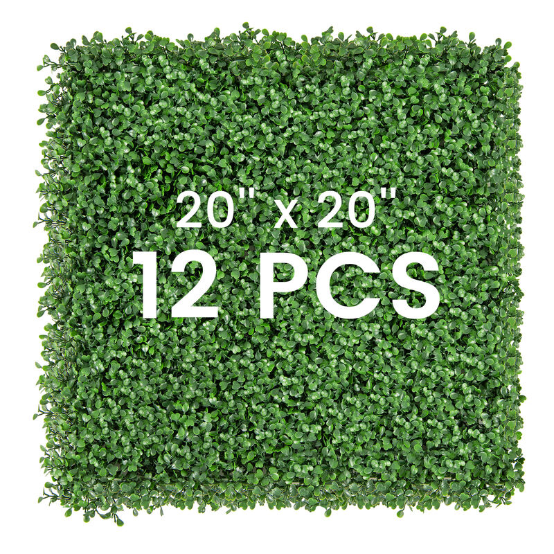 12-Pack 20x20 Inch Artificial Boxwood Wall Panels with Insertable Branches for Stunning Decor