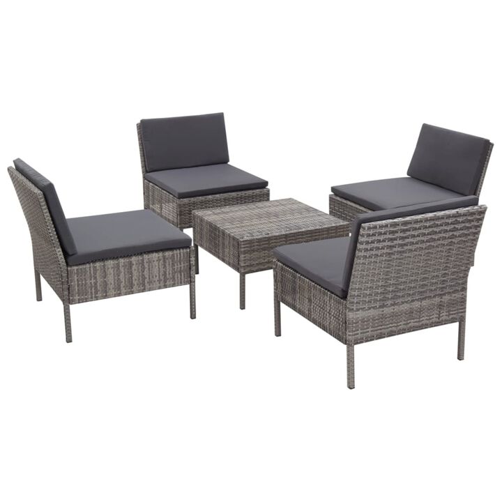 vidaXL 5 Piece Garden Sofa Set with Cushions Poly Rattan Gray