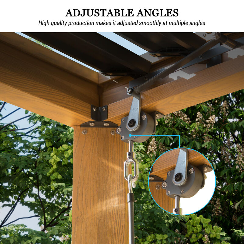 MONDAWE 10X20FT Outdoor Wood Looking Louvered Pergola Wood Grain Aluminum Pergola with Adjustable Roof for Patio, Deck, Garden
