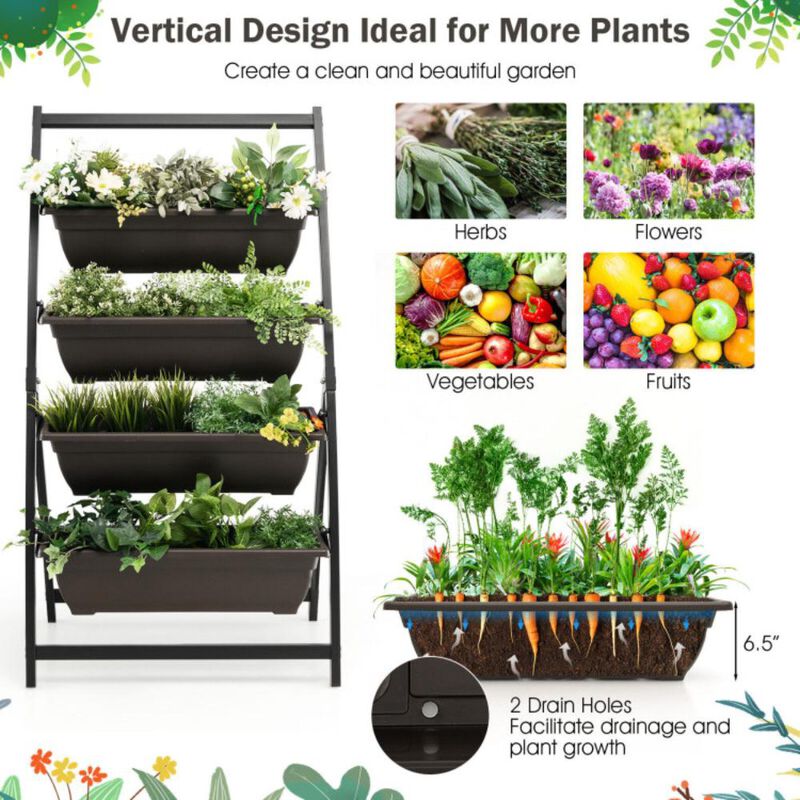 Hivvago 4-Tier Vertical Raised Garden Bed with 4 Containers and Drainage Holes