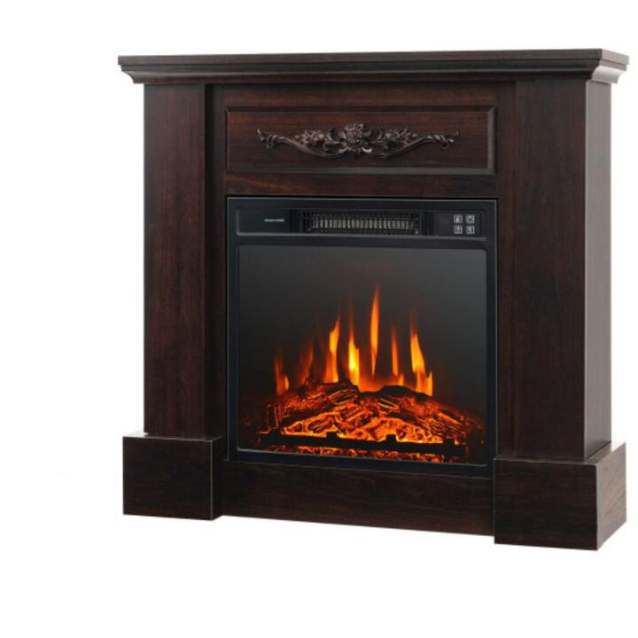 Electric Fireplace 1400W 32 Inches with Mantel and Adjustable LED Flames-Brown Electric Fireplace 1400W 32 Inches with Mantel and Adjustable LED Flames-Brown