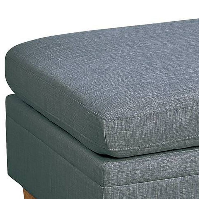 37 Inch Ottoman, Padded Square Seat, Smooth Steel Gray Dorris Fabric-Benzara