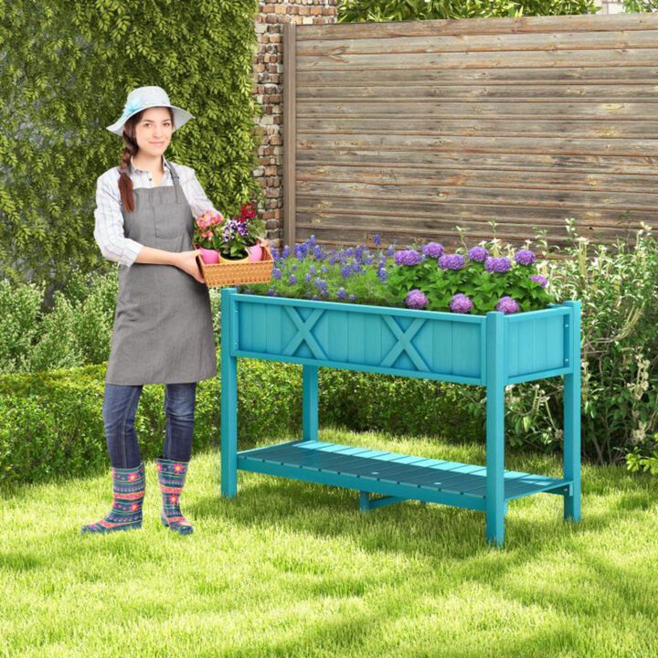 Hivvago Poly Wood Elevated Planter Box with Legs Storage Shelf Drainage Holes