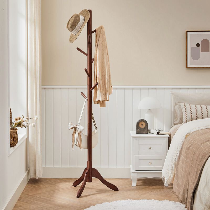 Coat Rack with 8 Hooks, Solid Wood Coat Tree Free Standing