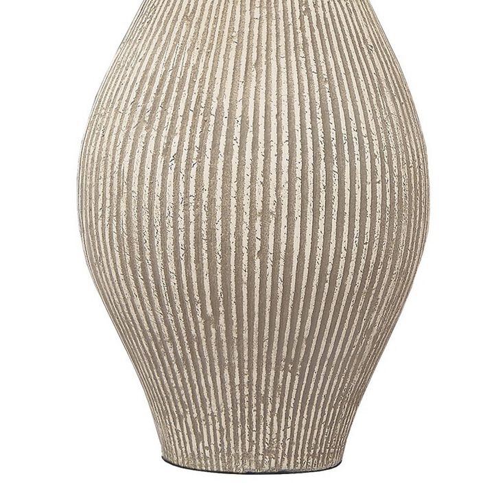 Drum Shade Table Lamp with Paper Composite Base, Beige-Benzara