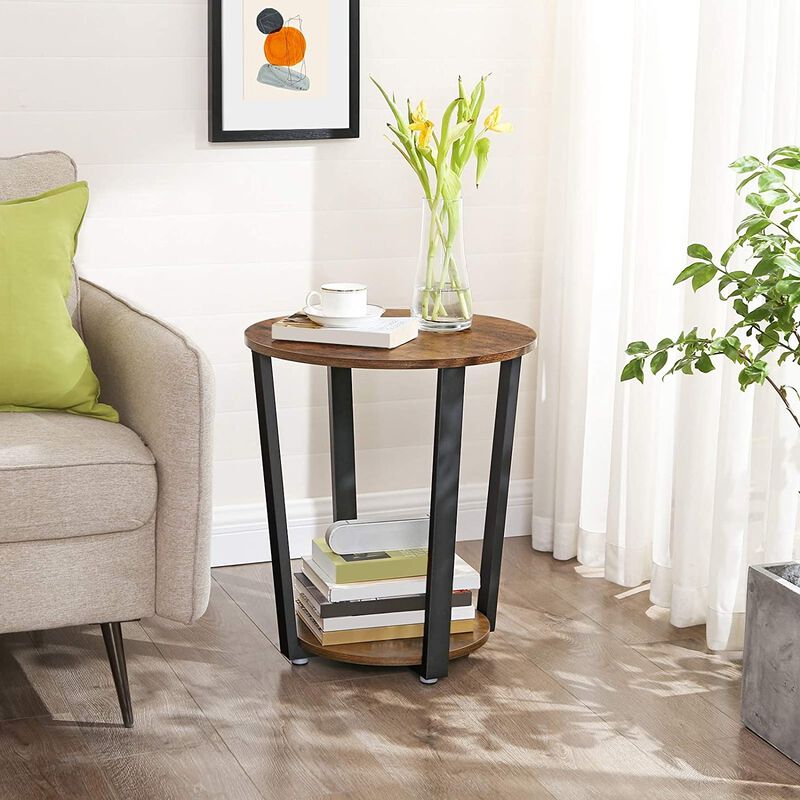 Hivvago Farmhouse Rustic Round Side Table Nightstand End Table
