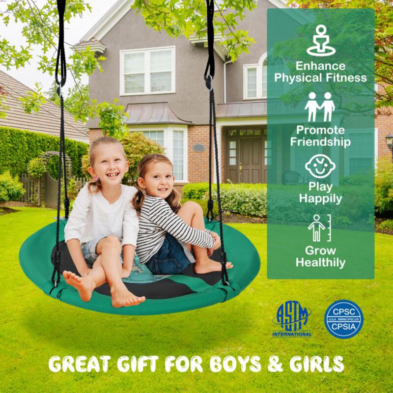 Hivvago 40 Inches Saucer Tree Swing Round with Adjustable Ropes and Carabiners