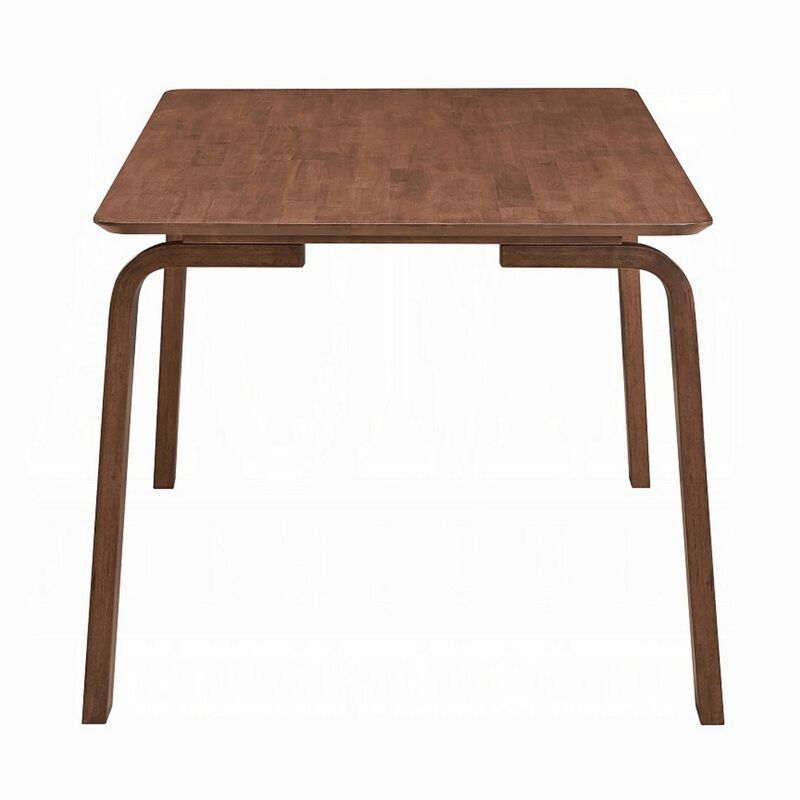 Kinni Dining Table, Walnut Brown Wood, Bent Legs, Rectangular 63 Inch - Benzara