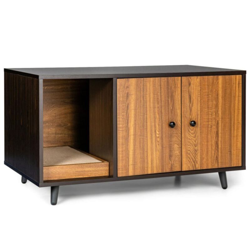 Hivvago Cat Litter Box Enclosure with Divider and Double Doors