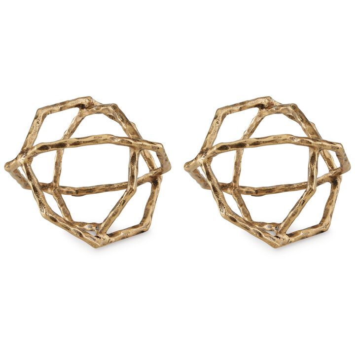 Ladi Sculpture Set of 2, Decorative Rings, 9 Inch Brass Cast Metal - Benzara