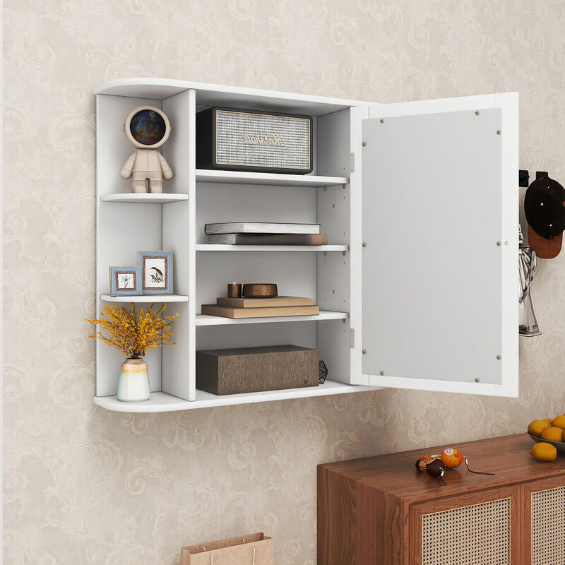 Costway Multipurpose Mount Wall Surface Bathroom Storage Cabinet Mirror Gray