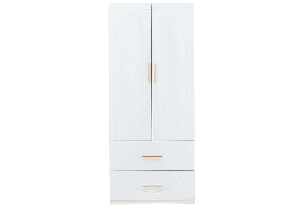 Wood Closet Organizer System: Walk-in Closet System Free Standing Closet with 2 Drawers with Shelves Hanging Rod Built-in Clothes Storage Organization White 31.5"W x 15.7"D x 70.8"H