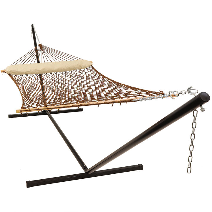 Sunnydaze 2-Person Polyester Rope Hammock with Steel Stand - Brown Sunnydaze 2-Person Polyester Rope Hammock with Steel Stand - Brown