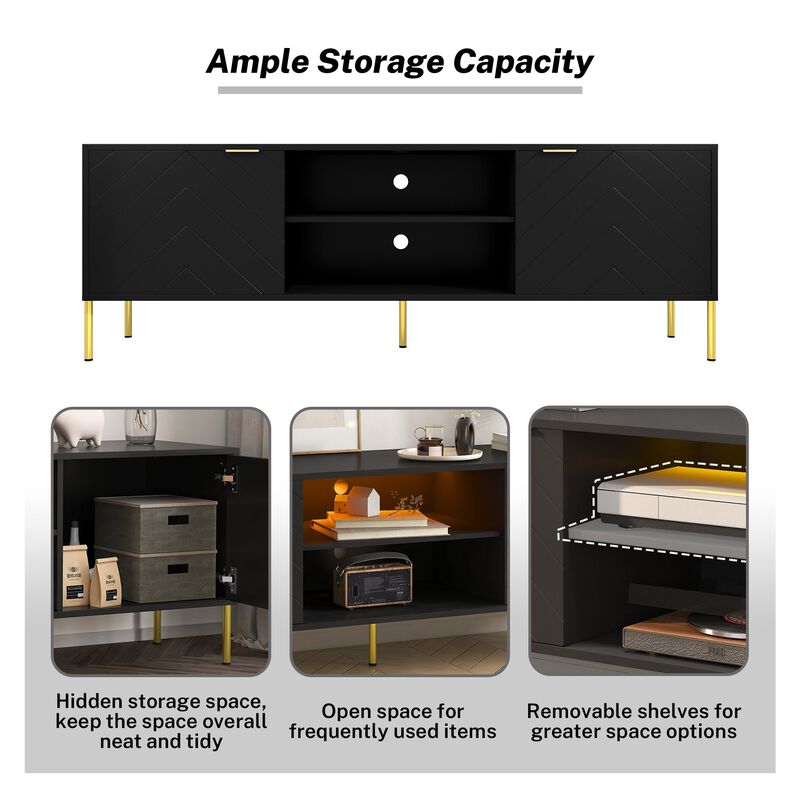 Unique Herringbone Design Multifunctional TV Stand With LED Light