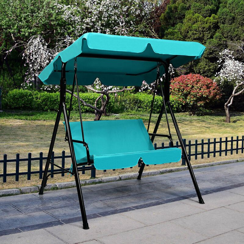 2 Person Weather Resistant Swing with Canopy for Porch Garden Backyard Lawn