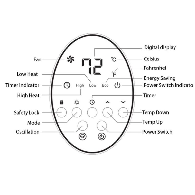 Costway 1500 W LED Portable Oscillating PTC Ceramic Space Heater