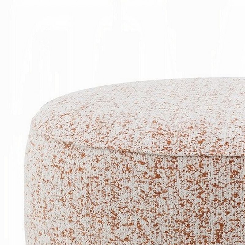 Sarah Ottoman, Round 39 Inch, Modern Style White Red Patterned Boucle - Benzara
