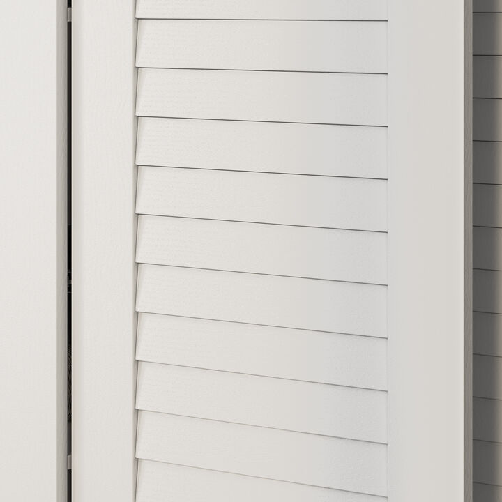 70 in. H x 19 in. D White Wood 59 in. W 4 Shutter Doors Big Armoires Wardwore with 6-Drawers, Hanging Rod