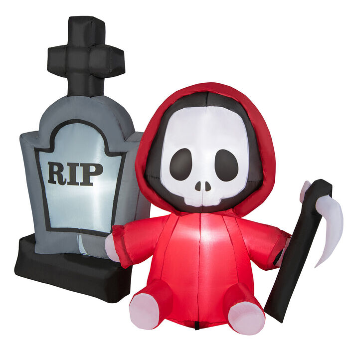 5 Feet Inflatable Halloween Ghost Holding Sickle and Tombstone Yard Decor 5 Feet Inflatable Halloween Ghost Holding Sickle and Tombstone Yard Decor