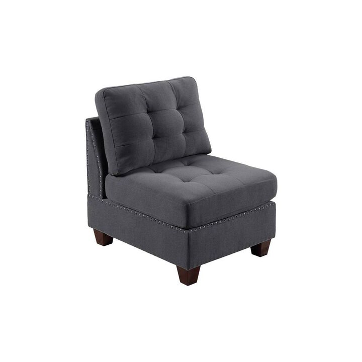 Tufted Grey Armless Chair with Wooden Legs