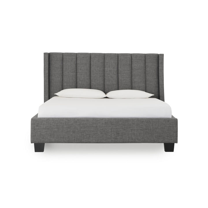 Layla California King Platform Bed, Tall Shelter Headboard, Vertical Tufted - Benzara