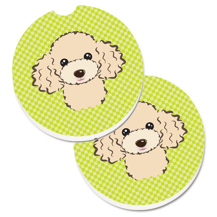 Caroline's Treasures Checkerboard Lime green Buff Poodle Set of 2 Cup Holder Car Coasters BB1320CARC, 2.56, Multicolor