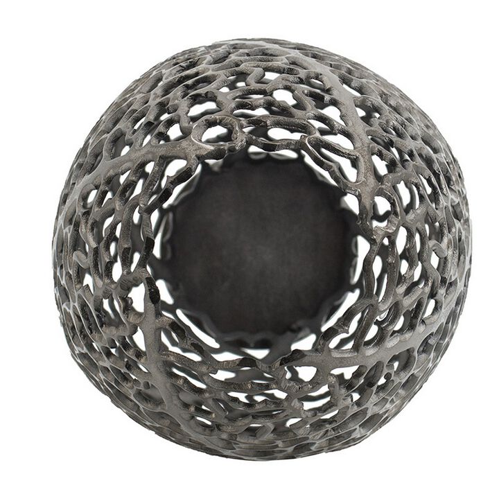 14 Inch Aluminum Accent Vase, Tall Curved Cut Out Design, Intricate Details - Benzara