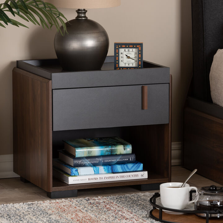Baxton Studio Rikke Modern Two Tone Gray And Walnut Finished Wood 1 Drawer Nightstand