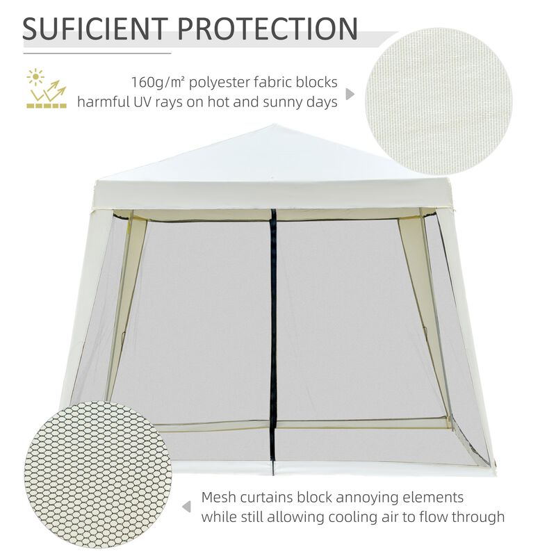 Beige Patio Sanctuary: 10x10 Outdoor Canopy Tent with Mesh Walls